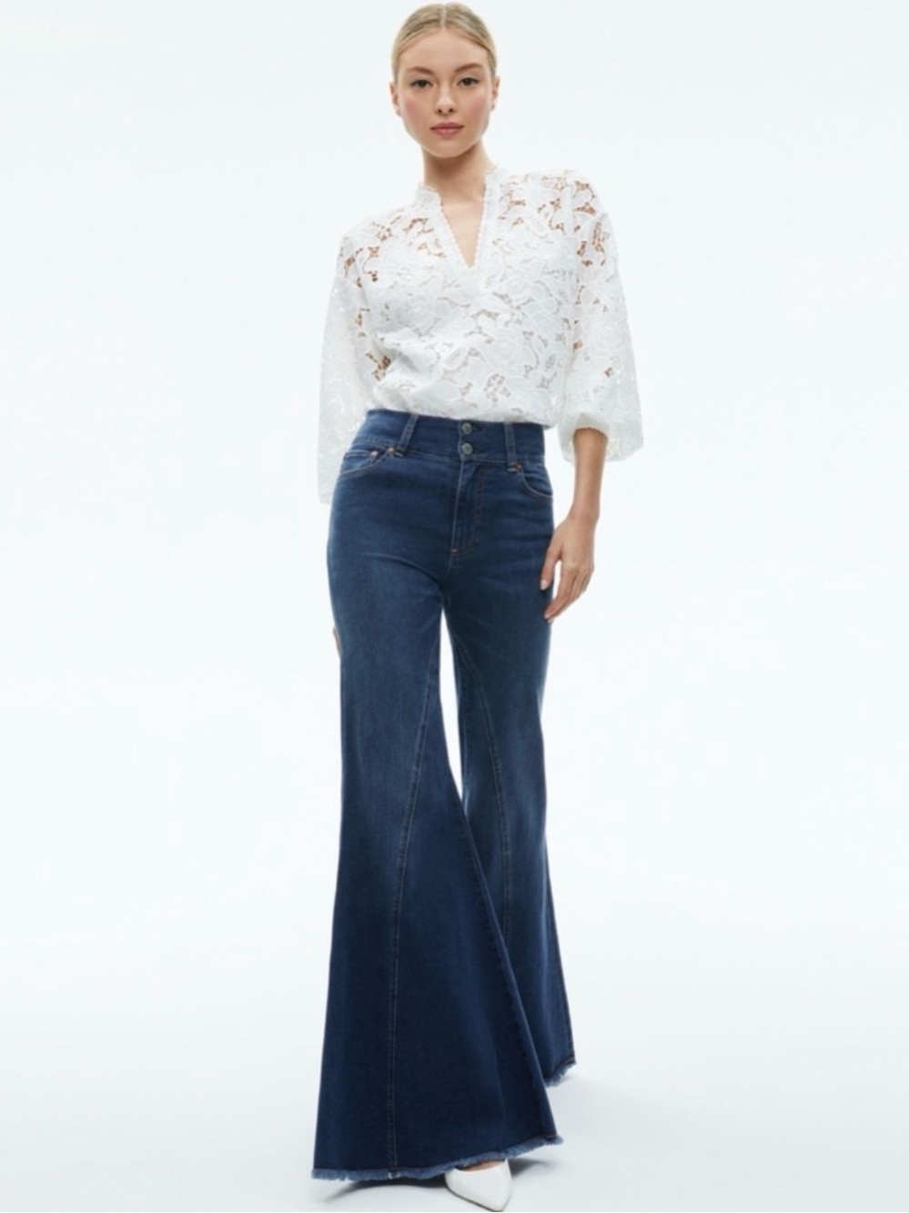 Alice + Olivia White Floral Guipure Lace Blouse + Camisole SP - Picture 2 of 16